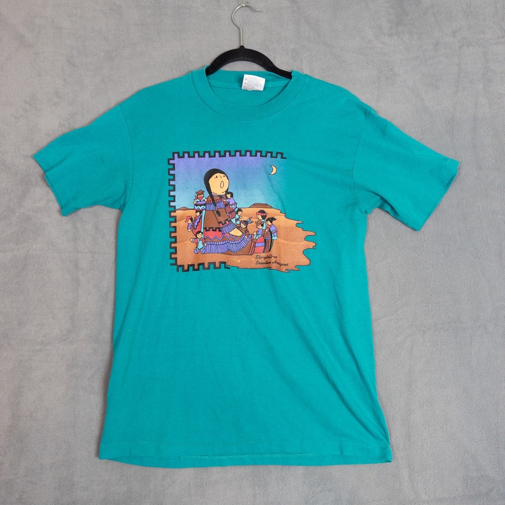 Hanes T-Shirt Unisex Medium Teal Excellent Vintage Storytellers Single Stitch